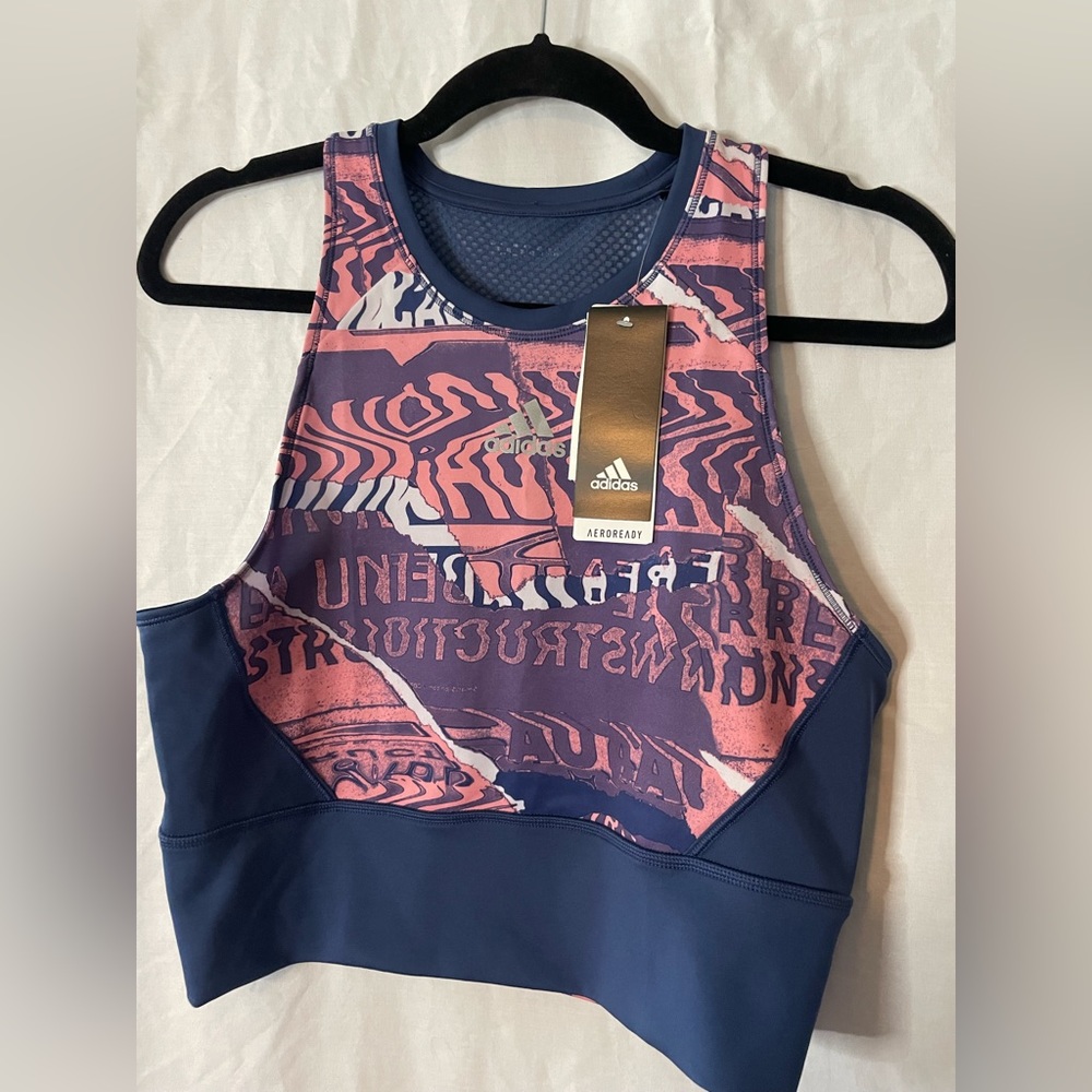 Adidas, Navy and Pink Athletic Workout Crop Top. Size Large. New with Tag.